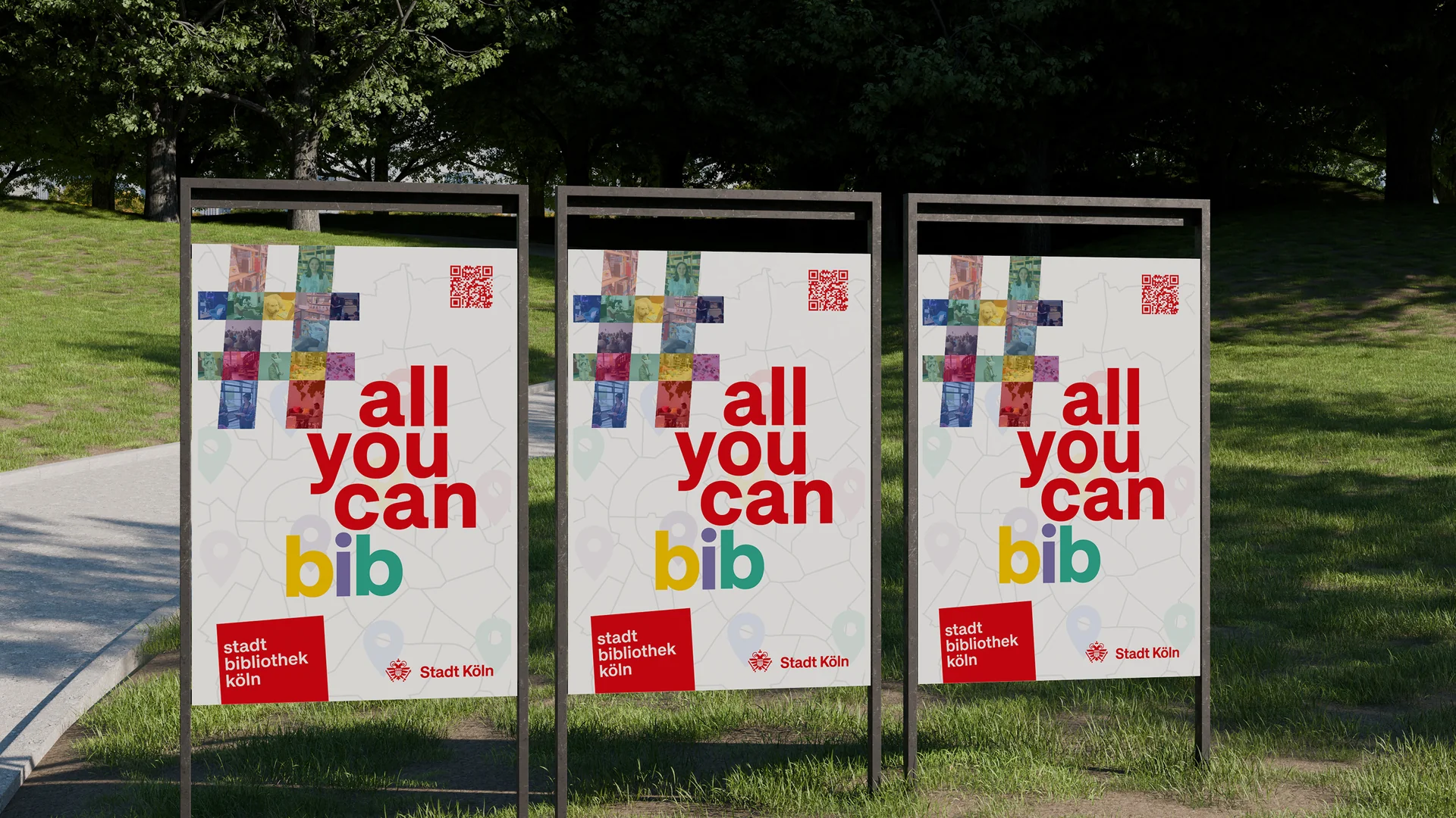Stadtbibliothek Köln — Plakate im Park